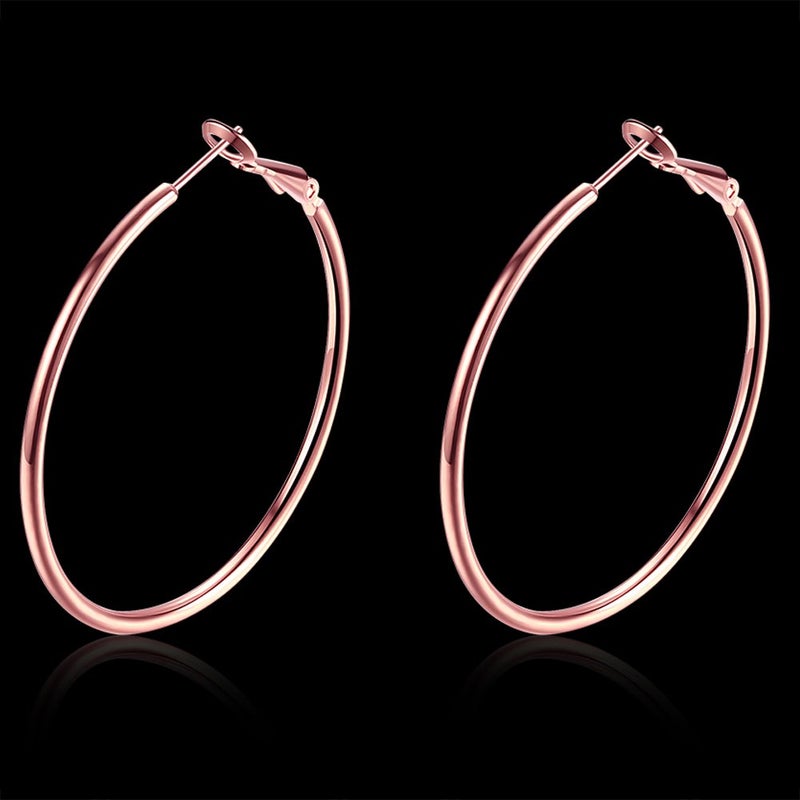 GSLAOZ Hoop Earrings, 18K Rose Gold Plated Rounded Hoops Earrings for Women - Image 3